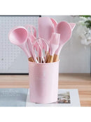 Kit 12 Peças de Utensílios de Cozinha em Silicone com Cabo de Madeira – Cores Variadas e Envio Imediato