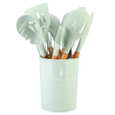 Kit 12 Peças de Utensílios de Cozinha em Silicone com Cabo de Madeira – Cores Variadas e Envio Imediato