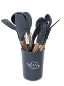 Kit 12 Peças de Utensílios de Cozinha em Silicone com Cabo de Madeira – Cores Variadas e Envio Imediato