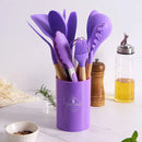 Conjunto de Colheres de Silicone para Cozinha – Antiferrugem, Livre de BPA, com Cabo de Madeira – Kit com 12 Peças de Utensílios de Cozinha