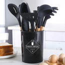 Kit 12 Peças de Utensílios de Cozinha em Silicone com Cabo de Madeira – Cores Variadas e Envio Imediato