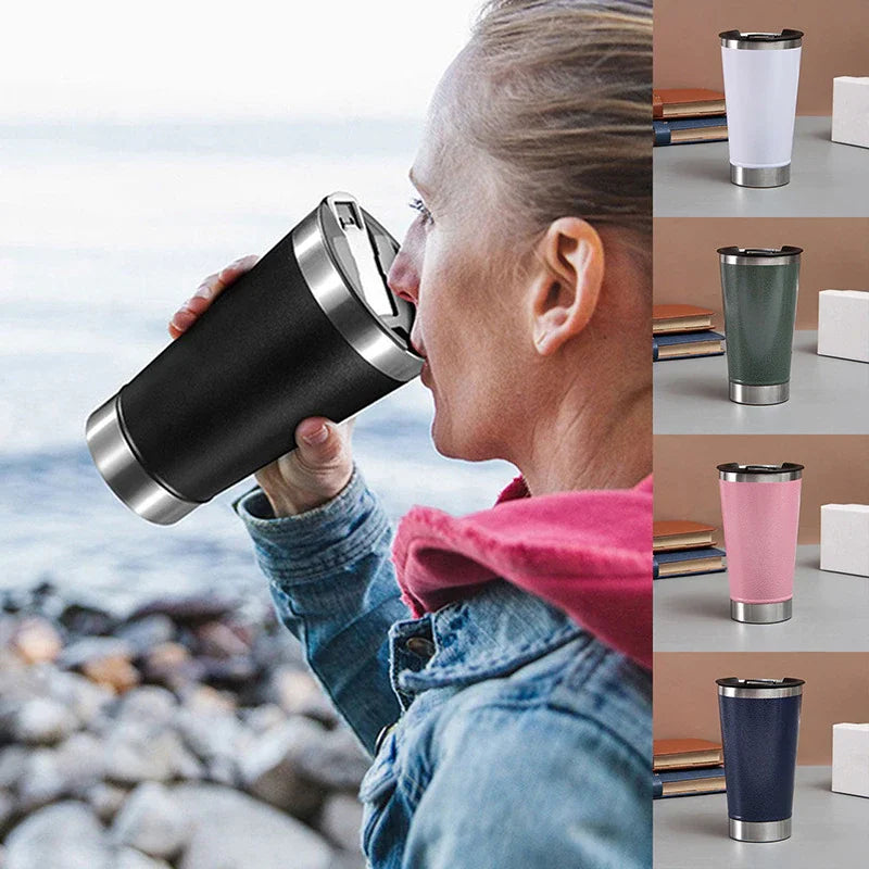 Copo Térmico 473ml – Com Lâmpada e Abridor de Inox, Ideal para Bebidas Quentes ou Geladas