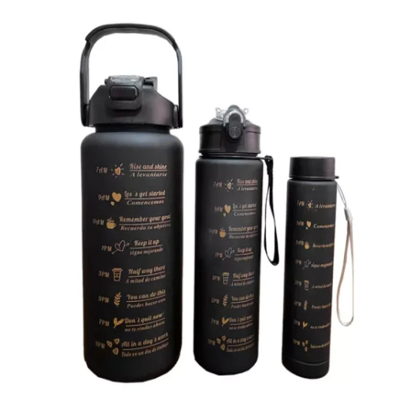 Kit Motivacional de Garrafas Squeeze – 3 Peças para Hidratação e Inspiração