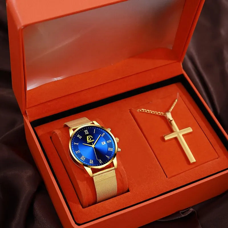 Kit com 2 Peças: Relógio Masculino de Luxo + Colar – Estilo, Elegância e Funcionalidade!