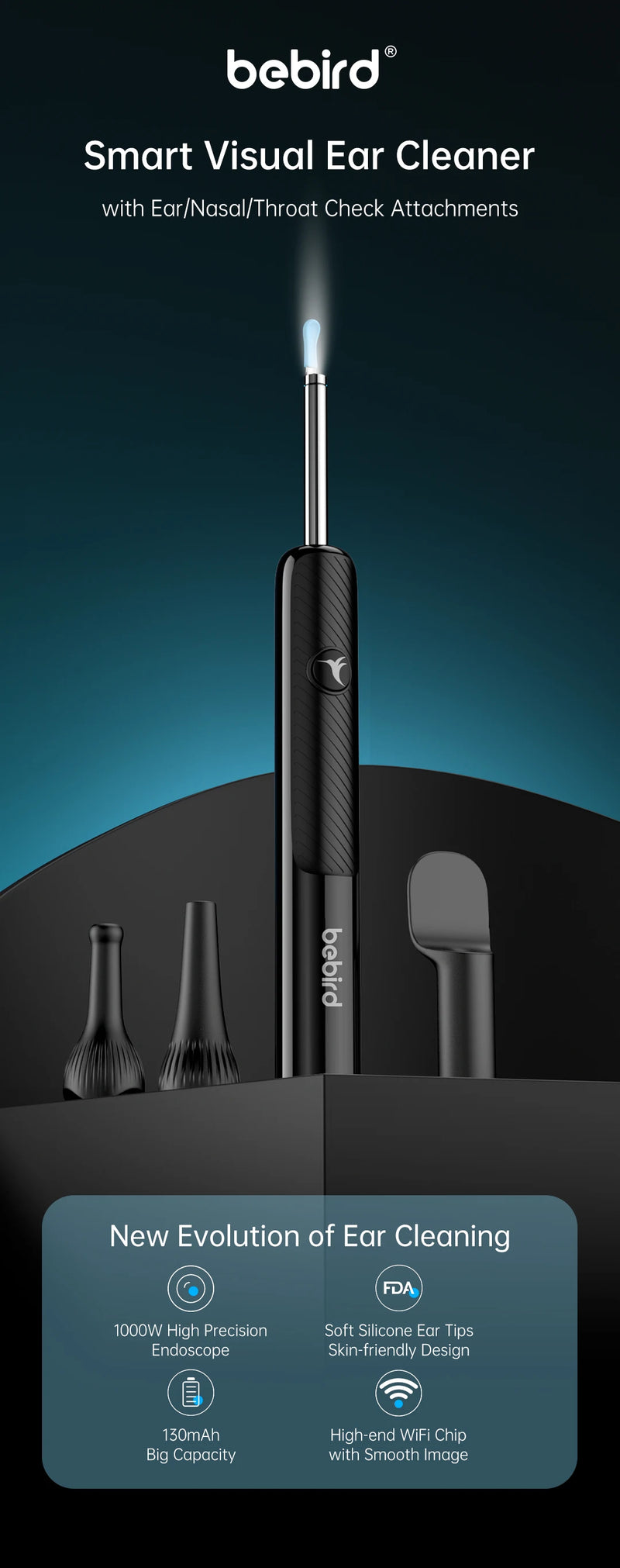 Bebird R1/X3/R3 Otoscópio Auricular Smart com Câmera HD 300MP – Endoscópio de Alta Precisão com Wi-Fi | Limpador de Ouvido Inteligente