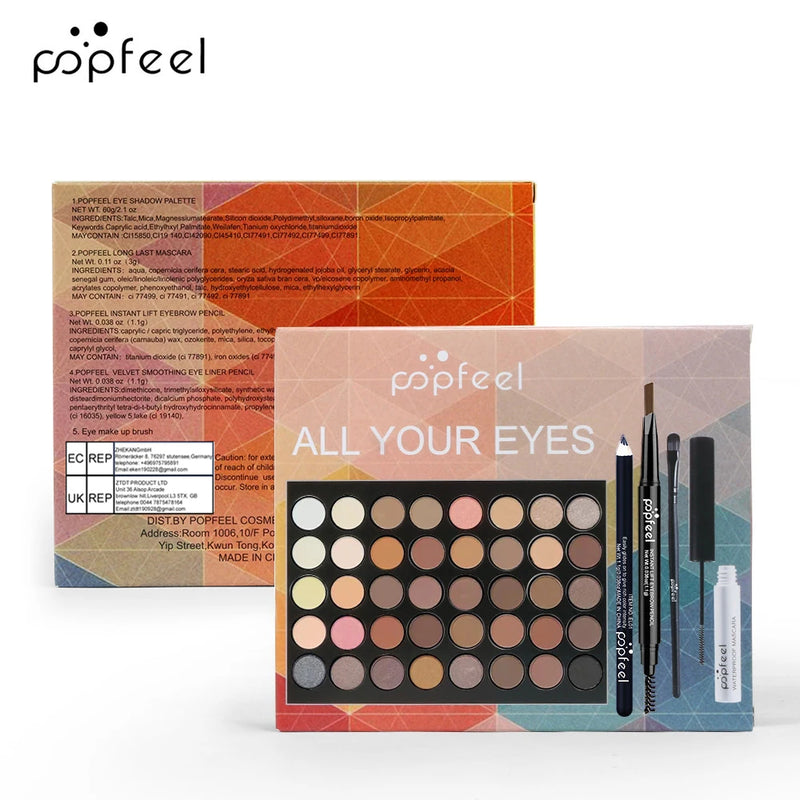 Kit de Maquiagem para Olhos POPFEEL – Paleta de Sombras, Delineador, Rímel, Lápis de Sobrancelha e Mais!