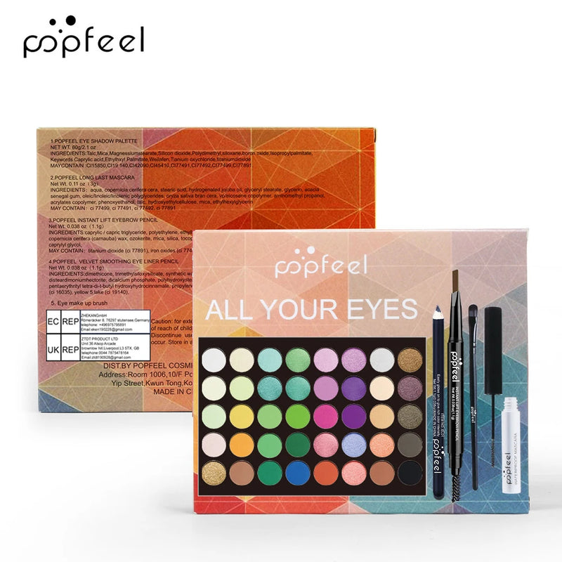 Kit de Maquiagem para Olhos POPFEEL – Paleta de Sombras, Delineador, Rímel, Lápis de Sobrancelha e Mais!