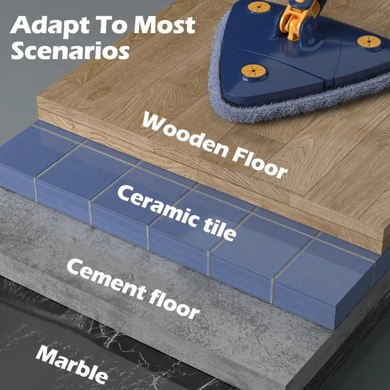 NOVO esfregão Triangular Estendido 360° – Torção X-Type com Enxágue Automático para Limpeza de Vidros, Banheiros, Piso, Teto e Pó Doméstico