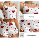 Conjunto Pijama Feminino Verão – Tecido Macio e Respirável, Estampa Love, Alças Finas e Shorts Confortáveis