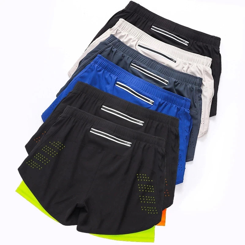 Shorts Masculino para Corrida – Secagem Rápida, Preto, Dupla Camada – Ideal para Treinos, Academia, Musculação e Esportes