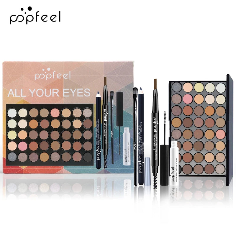 Kit de Maquiagem para Olhos POPFEEL – Paleta de Sombras, Delineador, Rímel, Lápis de Sobrancelha e Mais!