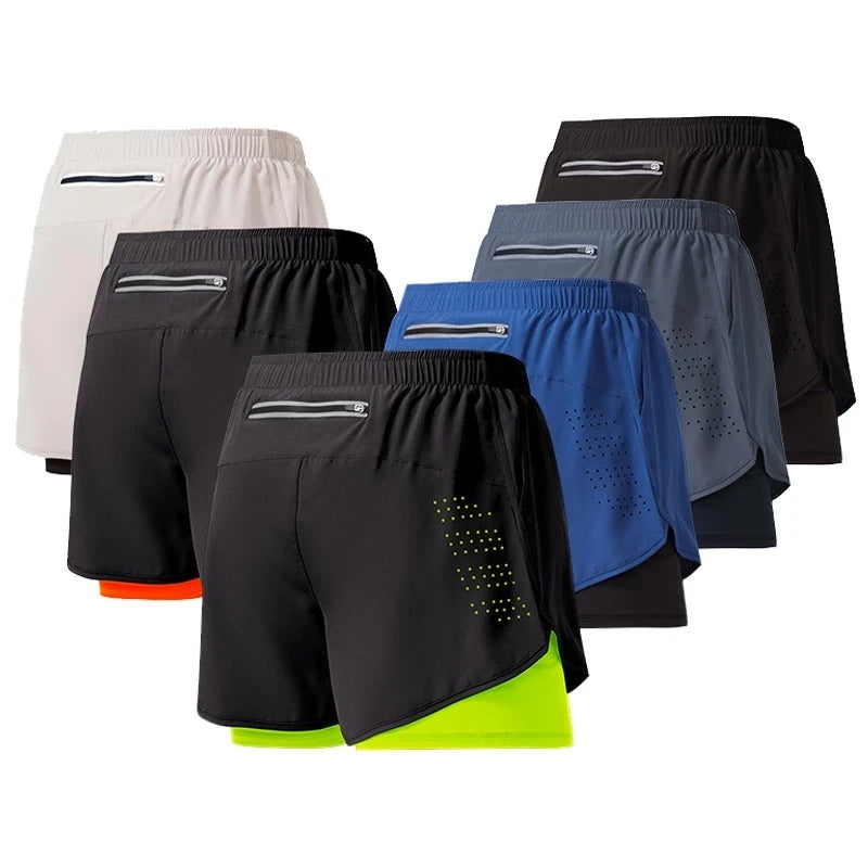 Shorts Masculino para Corrida – Secagem Rápida, Preto, Dupla Camada – Ideal para Treinos, Academia, Musculação e Esportes