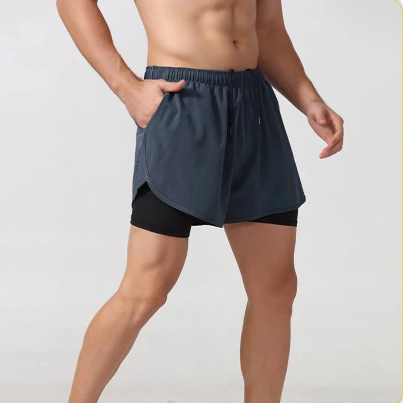 Shorts Masculino para Corrida – Secagem Rápida, Preto, Dupla Camada – Ideal para Treinos, Academia, Musculação e Esportes