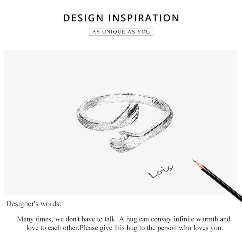 Anel Feminino BAMOER Abraço de Amor – Prata 925 Ajustável | Design de Mãos Entrelaçadas – 3 Cores Elegantes"