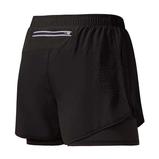 Shorts Masculino para Corrida – Secagem Rápida, Preto, Dupla Camada – Ideal para Treinos, Academia, Musculação e Esportes