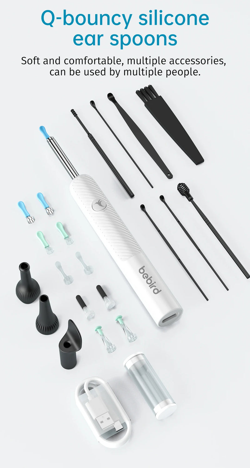 Bebird R1/X3/R3 Otoscópio Auricular Smart com Câmera HD 300MP – Endoscópio de Alta Precisão com Wi-Fi | Limpador de Ouvido Inteligente