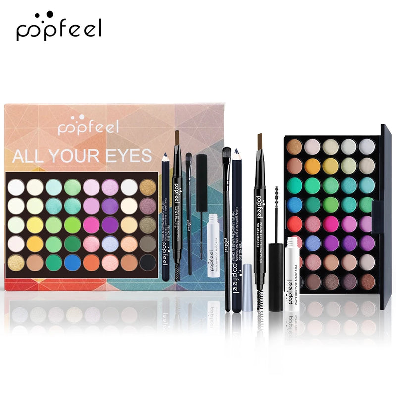 Kit de Maquiagem para Olhos POPFEEL – Paleta de Sombras, Delineador, Rímel, Lápis de Sobrancelha e Mais!