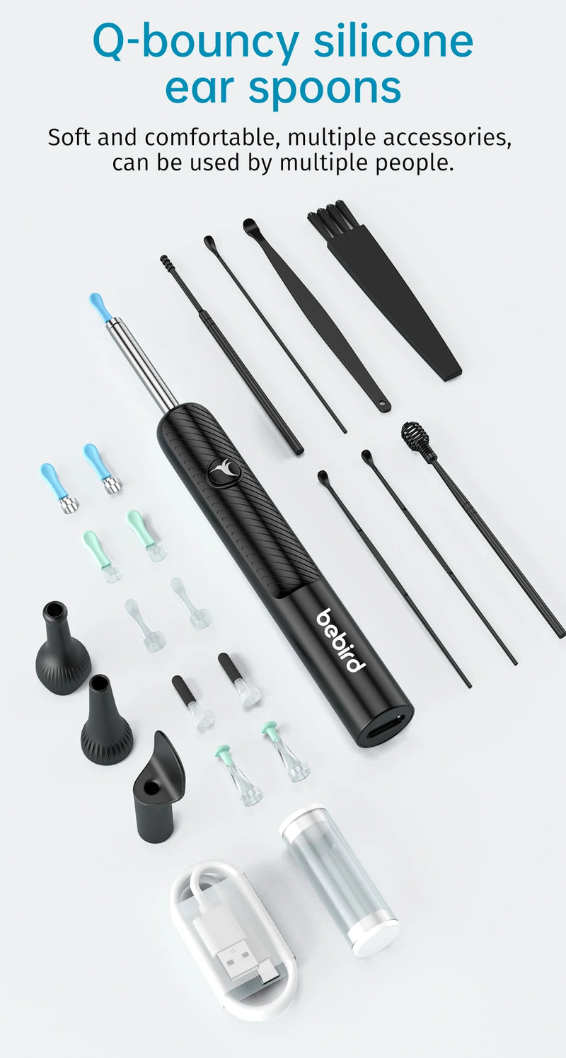 Bebird R1/X3/R3 Otoscópio Auricular Smart com Câmera HD 300MP – Endoscópio de Alta Precisão com Wi-Fi | Limpador de Ouvido Inteligente