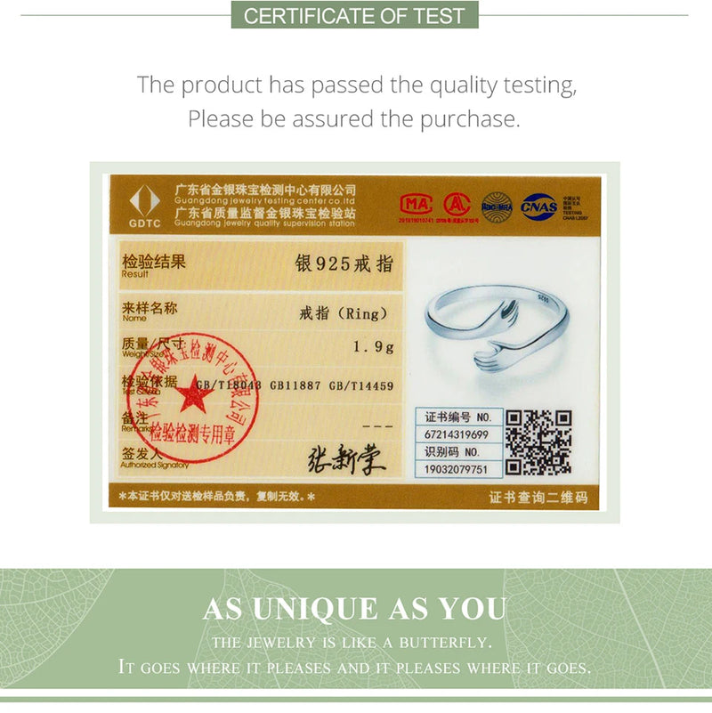 Anel Feminino BAMOER Abraço de Amor – Prata 925 Ajustável | Design de Mãos Entrelaçadas – 3 Cores Elegantes"