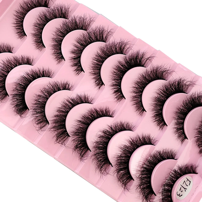 10 Pares de Cílios Postiços 3D – Efeito Mink Sintético | Feitos à Mão | Look Natural e Volume Curvado