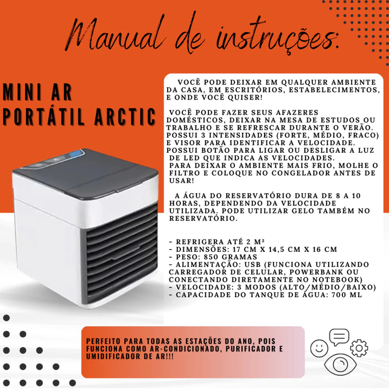 Mini Ar-Condicionado Portátil USB com Umidificador