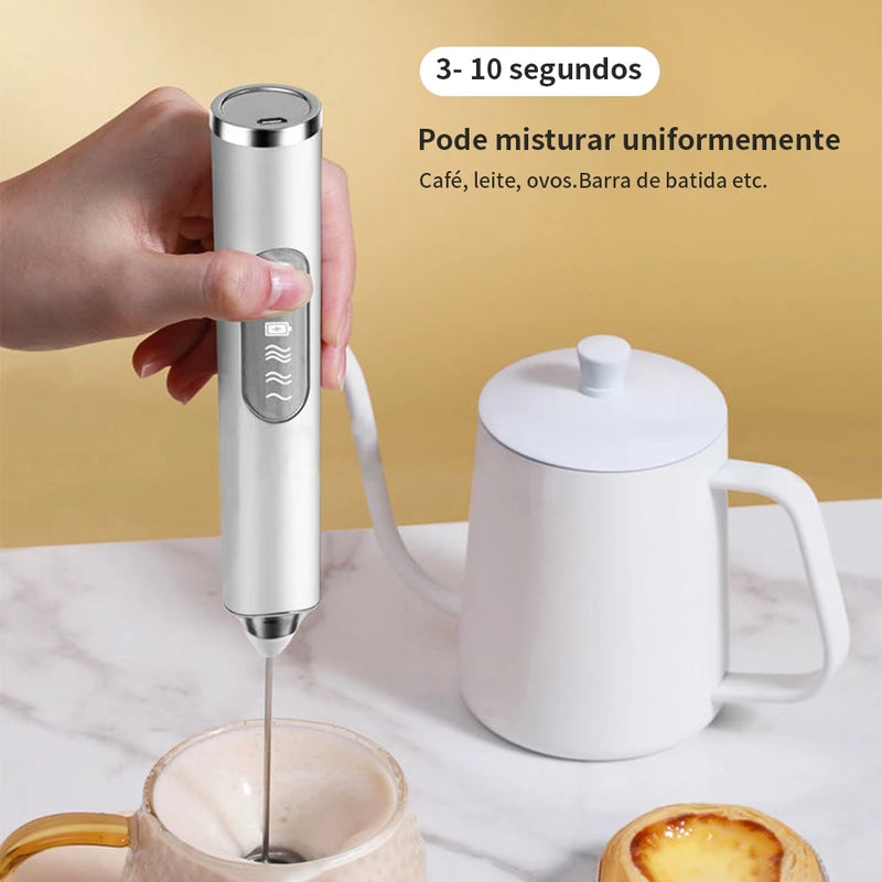 Mixer Elétrico 2 em 1 – Recarregável, Batedor de Ovos e Espumador de Leite para Café Perfeito
