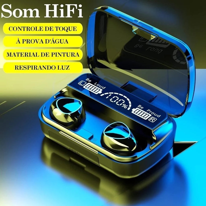 Fones M10 TWS Bluetooth 5.3 – Som Estéreo 9D, Caixa de Carregamento de 3500mAh e à Prova d'Água